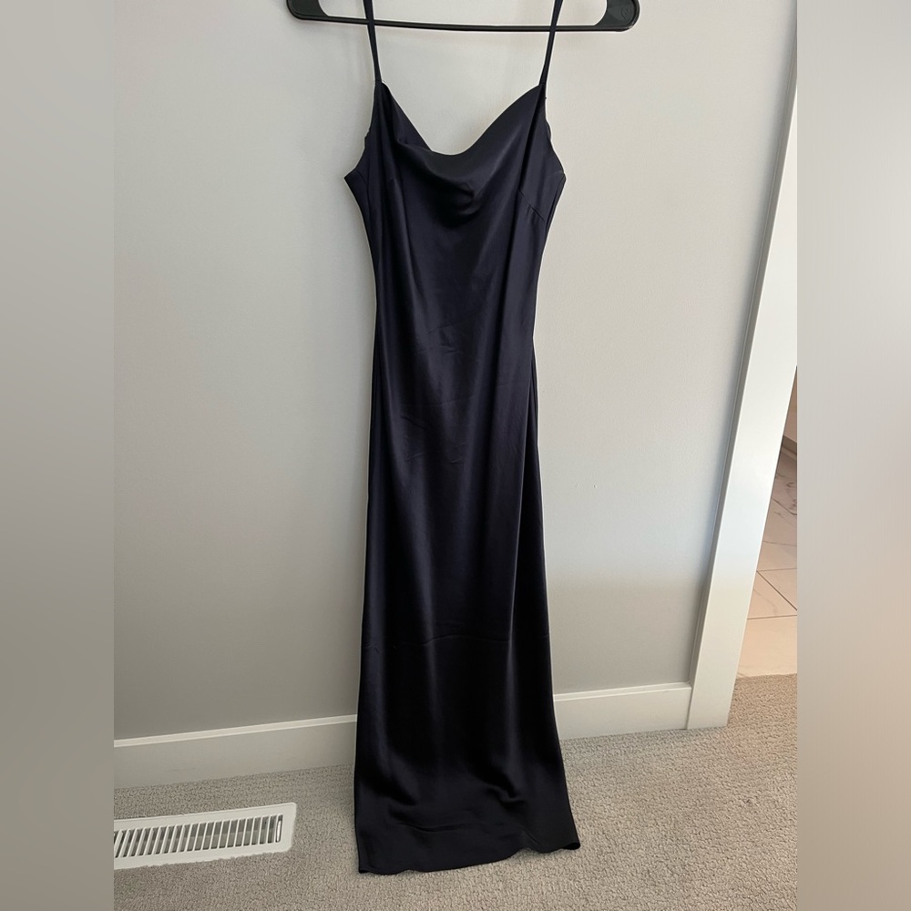 Express navy XS satin midi slip dress